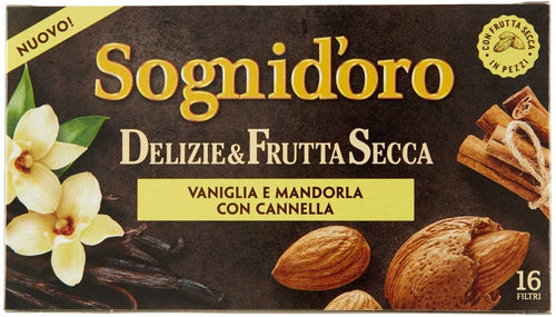 Sogni Doro Tisana Deliziefrutta Secca Vaniglia, Mandorla e Cannella - 16 Filtri, 40 g