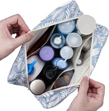 Carica l'immagine nel visualizzatore di Gallery, Beauty case grande doppio kit borsa per trucchi da viaggio, organizer per donne e donne Foglia Blu