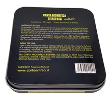 Carica l'immagine nel visualizzatore di Gallery, CASANOVA - carta d'Eritrea 72 listelli in scatola di metallo confezione regalo, cartine biologiche da bruciare profumano e purificano gli ambienti