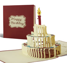 Carica l&#39;immagine nel visualizzatore di Gallery, Biglietto auguri 3d, invito per feste pop up con torta tridimensionale a comparsa, perfetto come buono regalo o portasoldi, carta auguri compleanno o anniversario con busta inclusa