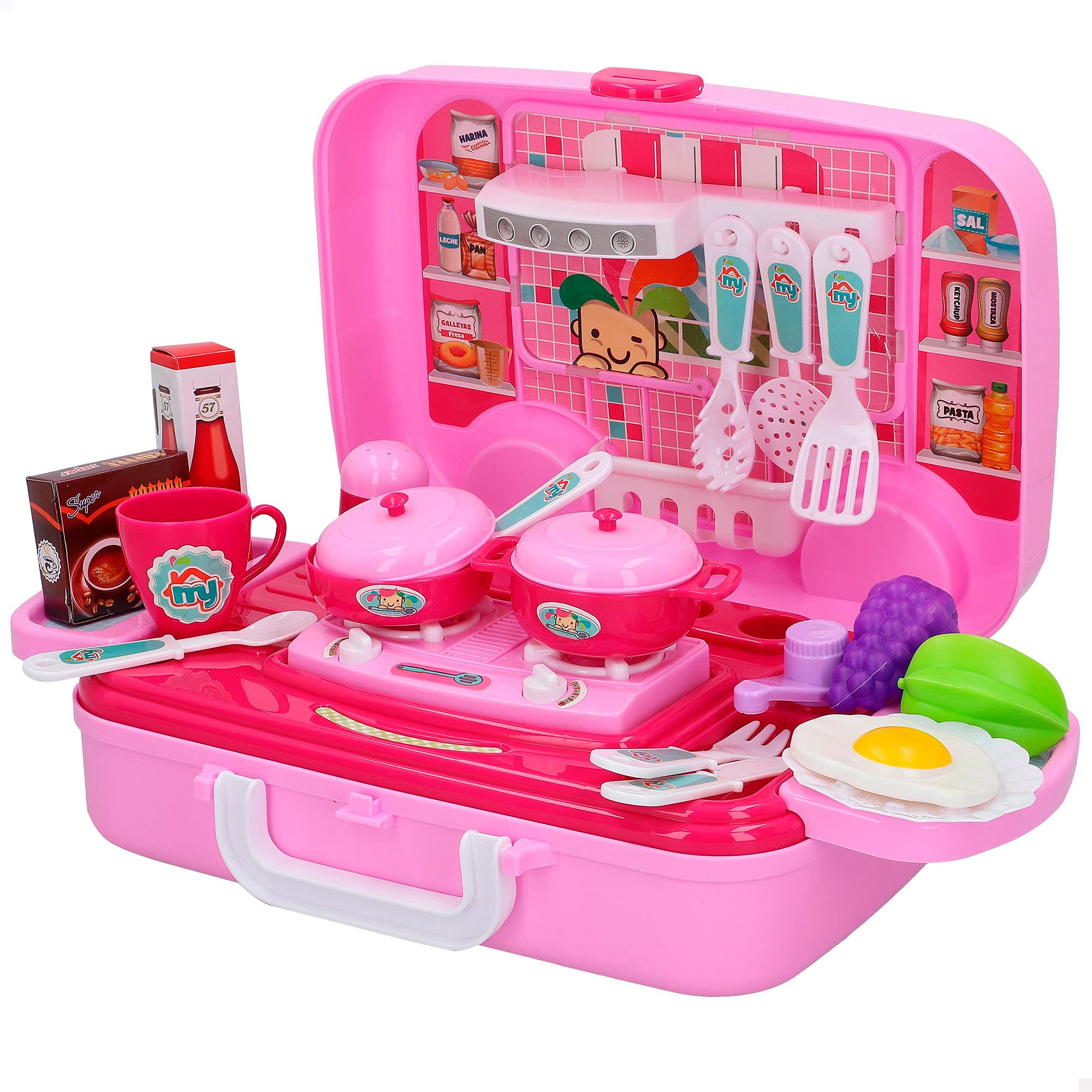 ColorBaby - Cucina giocattolo, valigetta con 17 accessori, cucina