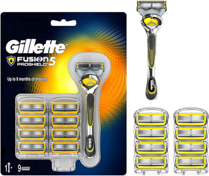 Gillette Fusion5 ProShield Regolabarba Uomo, Rasoio a Mano Libera, 9 Lamette da Barba da 5 Lame, Doppia Striscia Lubrificante con Tecnologia Flexball, Fino a 1 Mese di Rasatura con 1 Lametta 9 Lame + 1 Rasoio