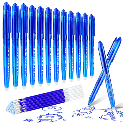 BBLIKE Penna a sfera cancellabile, 12 penne gel e 20 penne Friction da 0,7 mm, punta in gel con gomma (blu)