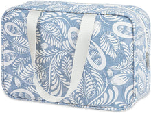 Carica l'immagine nel visualizzatore di Gallery, Beauty case grande doppio kit borsa per trucchi da viaggio, organizer per donne e donne Foglia Blu