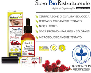 Siero Ciglia e Sopracciglia BIOLOGICO, Olio di Ricino per Ciglia e Sopracciglia Arricchito con Olio di Argan, Olio Jojoba e Vitamina E. 30 ml di Siero per Ciglia e Sopracciglia Perfette. MADE IN ITALY