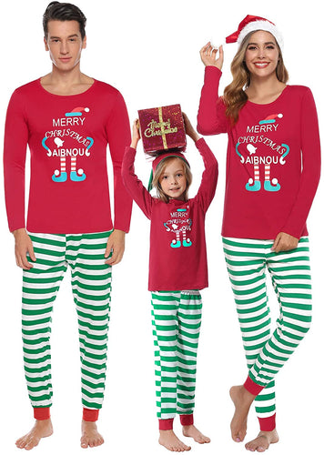 Aibrou Pigiami Famiglia Natale Set, Pigiama Natalizio per Famiglia Manica Lunga+Pantaloni, Pigiama Famiglia Coordinati Natale per papà Mamma Bambini