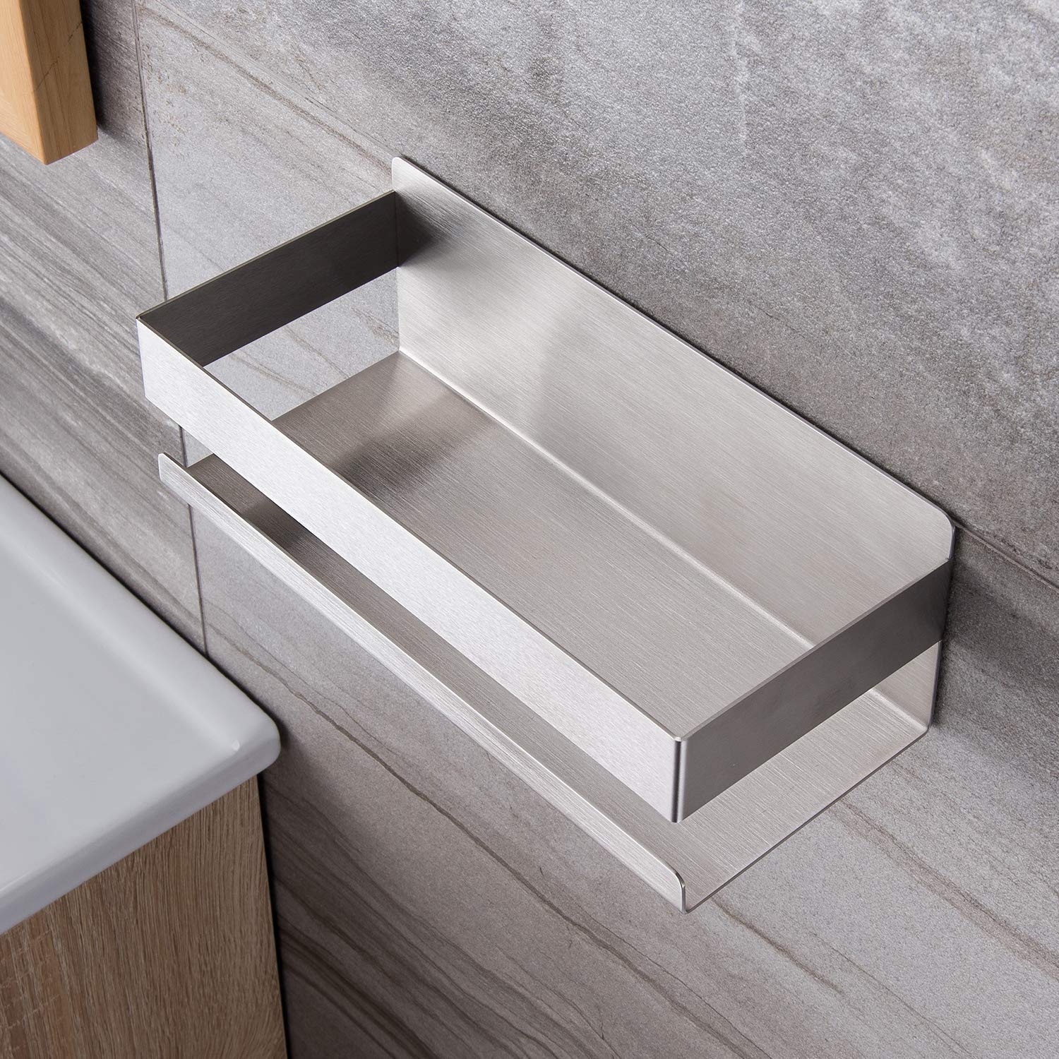 Organizzatore Doccia Adesivo In Acciaio Inox 30 Cm – Portaoggetti Bagno E Cucina Senza Fori – Antiruggine