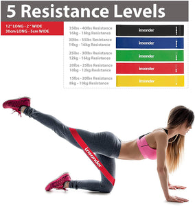 Insonder Elastiche Fitness Set di 5 Banda Elastica Fasce Resistenza per Fitness Yoga Crossfit