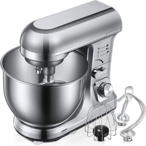 Impastatrice Planetaria con Doppia Gancio Impastatore, Robot da Cucina Multifunzione, Ciotola 1000W 5L Sistema Planetario a 6 Velocità Impastatrice, Gancio per Impastare, Frusta, Frusta Piatta,argento