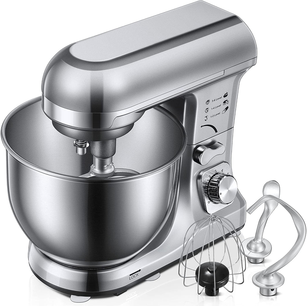 Impastatrice Planetaria con Doppia Gancio Impastatore, Robot da Cucina Multifunzione, Ciotola 1000W 5L Sistema Planetario a 6 Velocità Impastatrice, Gancio per Impastare, Frusta, Frusta Piatta,argento