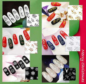 FLOFIA 12 Fogli Adesivi per Unghie Natalizi Nail Stickers Autoadesivi Unghie Natale Natalizio Decalcomanie Decorazione Unghie Nail Art Adesivi Unghie Natale Fai da Te