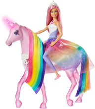 Carica l&#39;immagine nel visualizzatore di Gallery, Barbie-FXT26 Dreamtopia Playset con Bambola e Unicorno Grande Che Si Illumina con Chioma da Pettinare, Giocattolo per Bambini 3+ Anni, única, FXT26