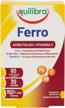 Carica l'immagine nel visualizzatore di Gallery, Equilibra Integratori Alimentari, Ferro con Acido Folico + Vitamina C, Integratore a Base di Ferro, per la Normale Funzione dei Glubuli Rossi e dell'Emoglobina, 60 Capsule Vegetali