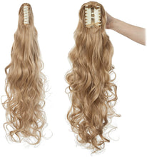 Carica l'immagine nel visualizzatore di Gallery, Coda di Cavallo Clip in Hair Extension Capelli Riccio Parrucchino Claw on Ponytail Estensioni Sintetiche Posticci Donna 60cm Ricci Castano chiaro cenere mix Bleach Blonde Castano chiaro cenere mix Bleach Blonde 60 cm - Ricci