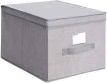 Carica l'immagine nel visualizzatore di Gallery, SONGMICS Set di 3 Scatole Portaoggetti Pieghevoli con Coperchio, Contenitori in Tessuto con Portaetichetta, Organizzatore, 30 x 40 x 25 cm, Grigio Chiaro RYFB03W