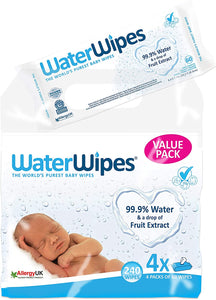 WaterWipes Salviette Umidificate, Salviette Neonato per Pelli Delicate, 99.9% di Acqua Purificata, Non Biodegradabile, 60 Unità (Confezione da 4) Non biodegradabile 60 Unità (Confezione da 4)