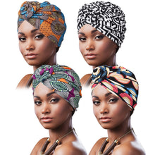 Carica l'immagine nel visualizzatore di Gallery, DRESHOW 5 Pezzi Donne Africana Turbante Sciarpa Avvolge Testa Boho Turbante Elastico Annodato Berretto Pre-annodato Berretto Chemio Cappello 4 Pack Donuts: Flower Printed A