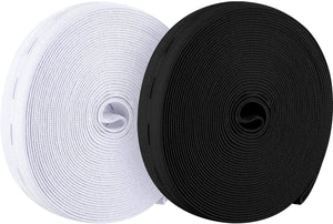 11 Yarde Elastica per Asole Bobina di Fasce Elastiche Cavo Elastico Piatto a Fascia da Cucito con Asola, 2 Pacchi (Bianco e Nero, 1,5 cm di Larghezza)