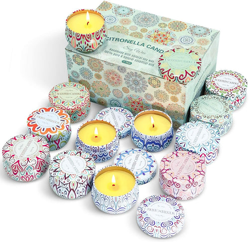 LA BELLEFÉE Set Regalo Candele con Olio di Citronella Naturale Repellenti per Zanzare per Interni ed Esterni per Tenere Lontane Le Zanzare, Lenire i Nervi, Purificare l'Aria - 12 Candele
