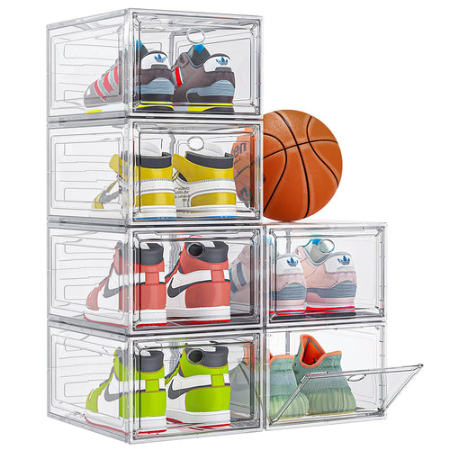 7 code Scatole per Scarpe, 6 Pezzi - Organizzatore di Scarpe Trasparente e Robusto con Porta Magnetica, Scatole di Stoccaggio Impilabili per Armadio, Contenitore per Sneaker e Stivali, Bianco