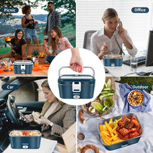 Carica l&#39;immagine nel visualizzatore di Gallery, Anykuu 60 W Scaldavivande Elettrico Portatile 1.8L Porta Pranzo Termico 3 in 1(12V/24V/220V) per Auto Camion e Ufficio Lunch Box Riscaldatore 60W Scalda Vivande Portatile con Forchetta e Cucchiaio