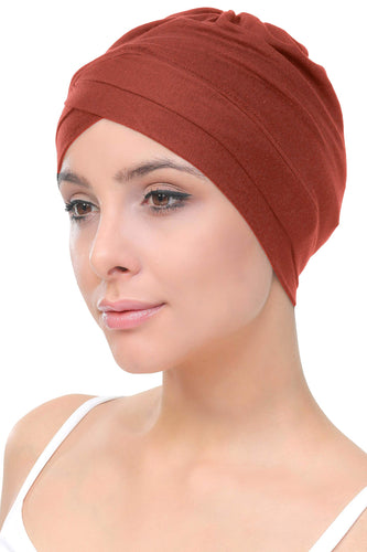 Deresina Cuffia in Cotone con Fascia Frontale Modello W per chemio (Cinnamon) - Ilgrandebazar