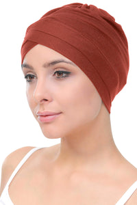 Deresina Cuffia in Cotone con Fascia Frontale Modello W per chemio (Cinnamon) - Ilgrandebazar