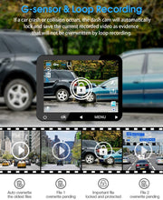 Carica l&#39;immagine nel visualizzatore di Gallery, Abask Dash Cam Doppia Telecamera per Auto, Dash Cam con Cabina Cam FHD 1080P Visione Notturna, Grandangolare di 310°, G-Sensor, Registrazione in Loop, Monitor di Parcheggio, Scheda SD da 32 GB inclusa
