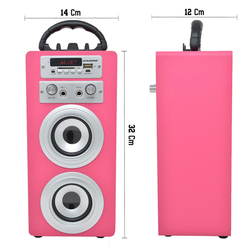 DYNASONIC - Altoparlante Bluetooth portatile con Karaoke Rosa, 2 microfonos - Ilgrandebazar
