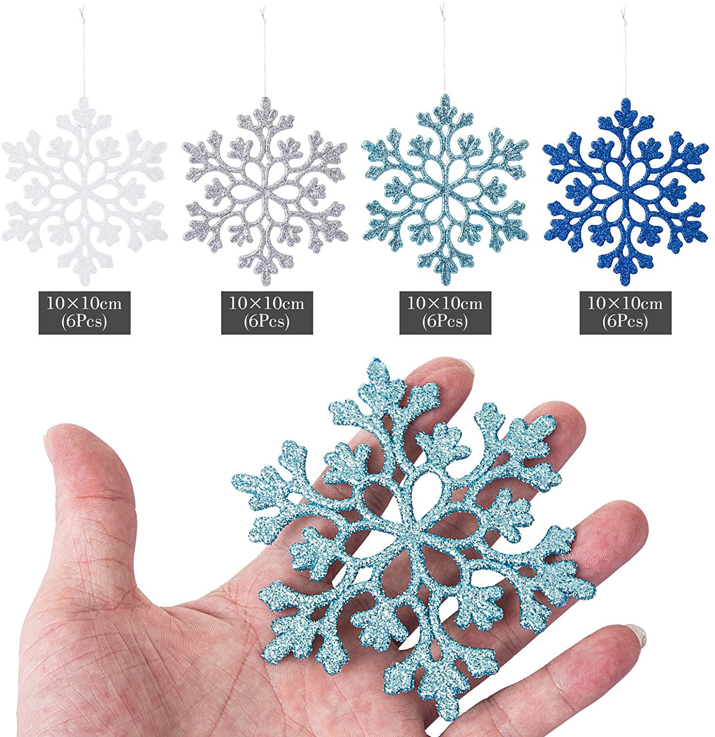 yuejuhe 36 Pezzi Fiocchi di Neve di Natale con Glitter, Fiocco di Neve Decorazione, Ornamenti Albero di Natale Bianco per Vacanze Festival del Partito (Bianco