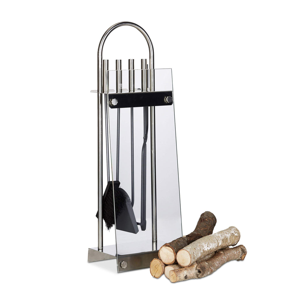 Relaxdays 10022294 Accessori Camino, Set 5 Pezzi, Porta Attrezzi, Argento