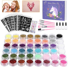 Carica l&#39;immagine nel visualizzatore di Gallery, Winpok Kit Tatuaggi Temporanei, 48 Colori Tatuaggi Glitter Impermeabili Non Tossici con 203 Stencil, Tattoo Tatuaggi per Bambini Adulti Festa Carnevale, Regalo Ragazzo Ragazza