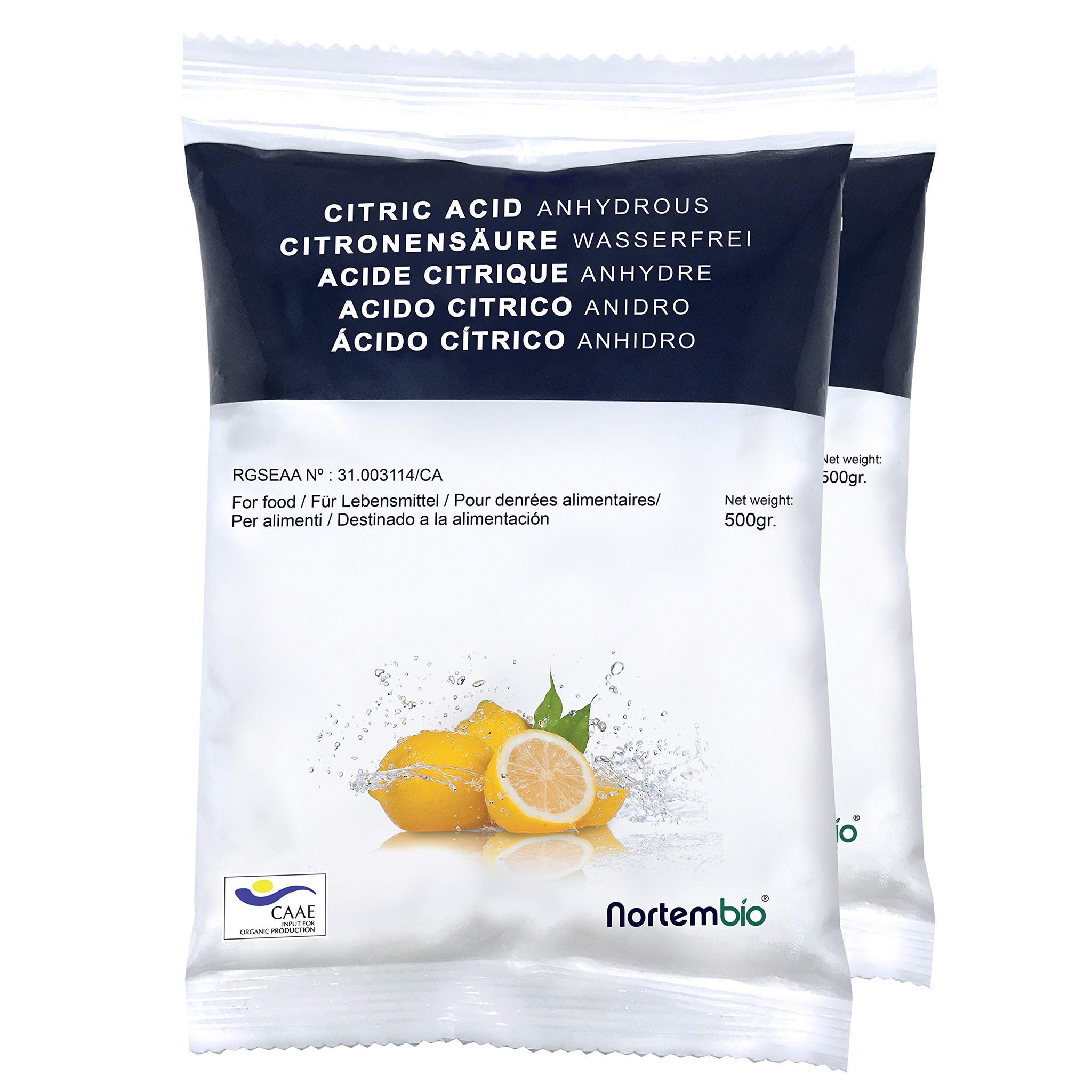 NortemBio Acido Citrico 1 Kg (2x500g). La Migliore Qualità Alimentare. –