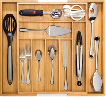 Carica l'immagine nel visualizzatore di Gallery, Dynamic Gear Bambù portaposate da cassetto, espandibile a 7 scomparti porta posate cucina cassetto, sistema organizer posate da cassetto del cassetto per posate e vassoi per utensili da cucina