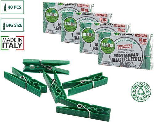 CSC Remake Plastica 95% Riciclata. Set 40 Mollette Ecologiche. Ideali per Bucato, Foto, Decorative. Stampo monoblocco. Resistenti e Antivento. Confezione 40 Pezzi