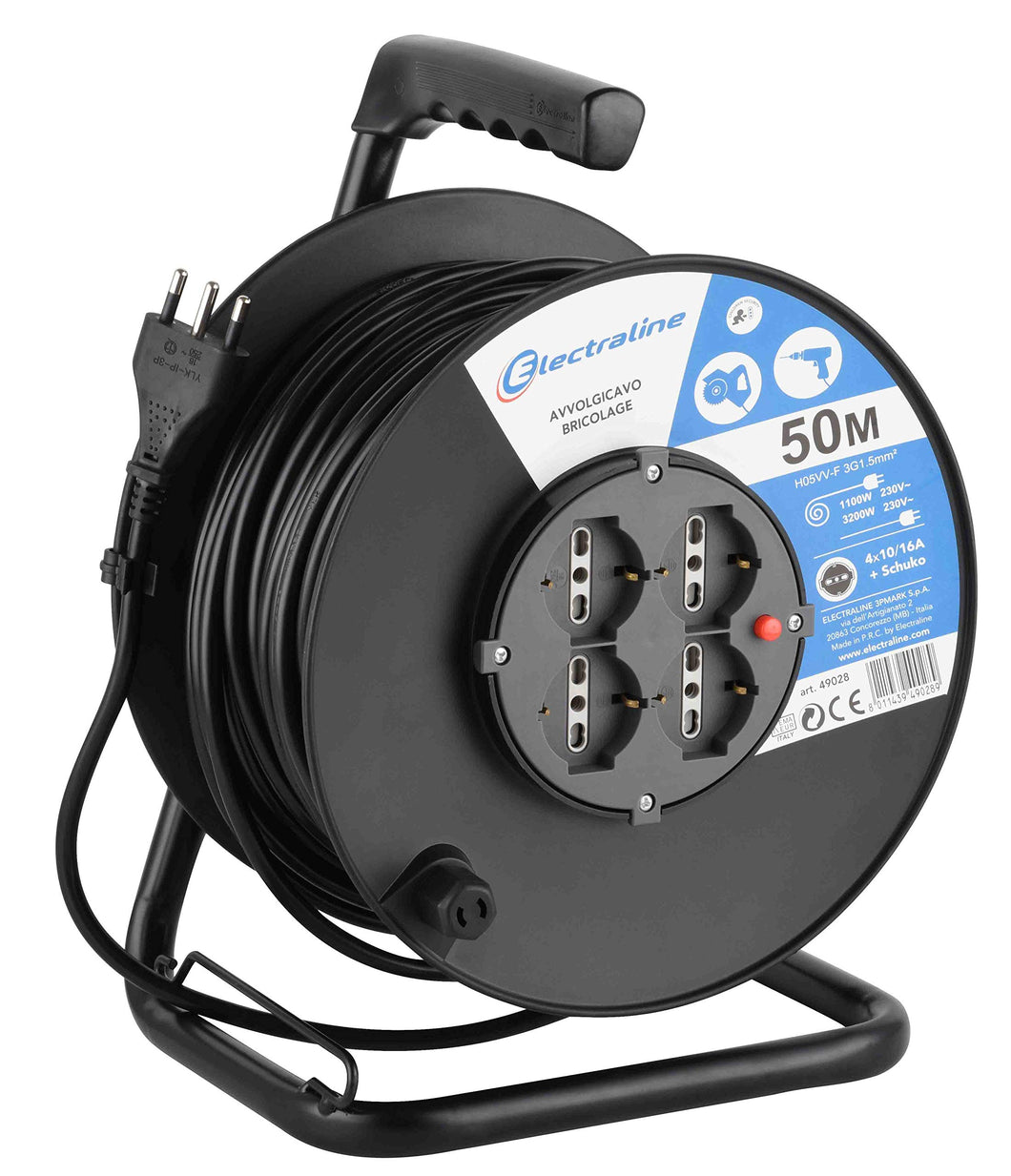Electraline 49028 Prolunga elettrica con avvolgicavo, 50 50 metri, Nero/Blu - Ilgrandebazar