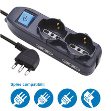 Carica l&#39;immagine nel visualizzatore di Gallery, Electraline 62000 Multipresa 6 posti 2 schuko + 4 bivalenti Cavo 1,5 mt, Nero - Ilgrandebazar