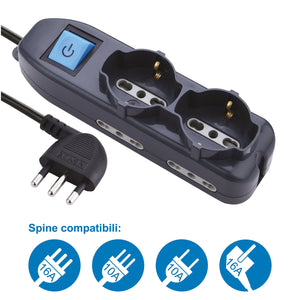 Electraline 62000 Multipresa 6 posti 2 schuko + 4 bivalenti Cavo 1,5 mt, Nero - Ilgrandebazar