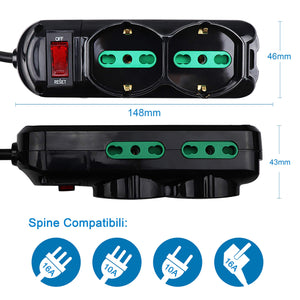 EXTRASTAR Presa con interruttore automatico di protezione 10 6 Posti, Nero - Ilgrandebazar