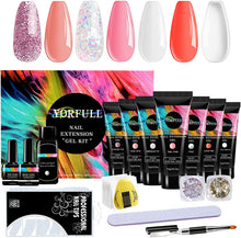 Carica l'immagine nel visualizzatore di Gallery, YORFULL Gel per Unghie Ricostruzione Kit, 7 pezzi Estensione delle Unghie,Unghie Extension Gel Set ,con Unghie Finte/Pennello/ Base e Top coat