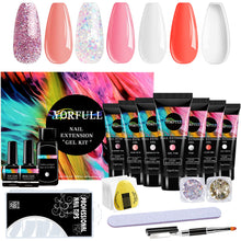 Carica l'immagine nel visualizzatore di Gallery, YORFULL Gel per Unghie Ricostruzione Kit, 7 pezzi Estensione delle Unghie,Unghie Extension Gel Set ,con Unghie Finte/Pennello/ Base e Top coat