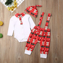 Carica l'immagine nel visualizzatore di Gallery, Loalirando Natale 3 Pezzi Completini Pagliaccetto Neonato Invernale a Manica Lunga+ Pantaloni con Bretelle +Cappello di Natale Divertente