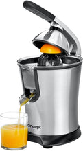 Carica l'immagine nel visualizzatore di Gallery, Concept Hausgeräte CE3520 Spremiagrumi elettrico, con braccio a leva, 750 ml, 160 W, Acciaio inox/Nero