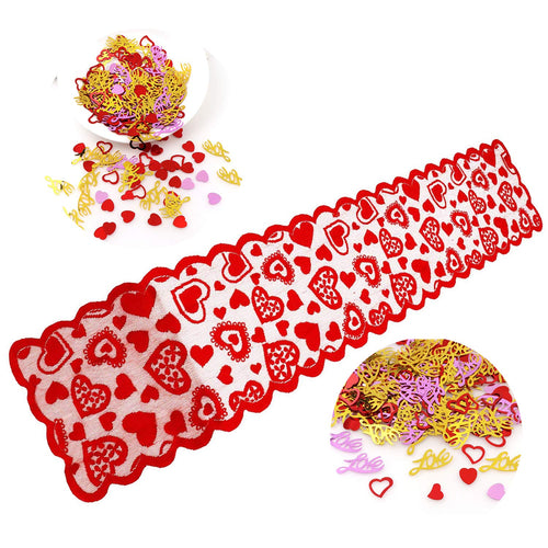 Kit di Decorazione San Valentino, Runner da tavola a Cuore Rosso e... - Ilgrandebazar