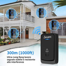 Carica l'immagine nel visualizzatore di Gallery, Yabife Campanello Senza Fili, Campanelli Wireless Impermeabile da Esterno per Casa Ufficio, 45 Melodie e 4 Livelli di Volume, Indicatori LED, Portata 300m (1 Trasmettitore + 1 Ricevitori, Nero)