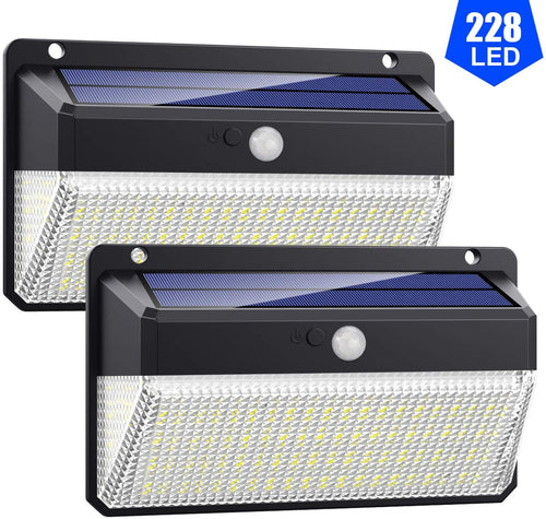 Lampade Solari a da Led Esterno,【 Alta Efficienza 228LED-2200mAh】VOOE Luce Solare Led Esterno Sensore di Movimento 3 Modalità Luci Esterno Energia Solare Impermeabile IP65 per Giardino -2 Pezzi