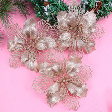 Carica l'immagine nel visualizzatore di Gallery, TOYANDONA 12pcs Glitter Stella di Natale Fiori Artificiali Albero di Natale Ornamenti Floreali Decorazioni Ciondolo Albero di Natale Corona di Natale riempimento (Champagne)
