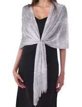 Carica l'immagine nel visualizzatore di Gallery, DiaryLook Serata sciarpa glitter delle donne avvolgere Ha rubato Scialle Per il matrimonio, parti, Damigella d'onore, Foulard con frangia 1metallic Silver Grey