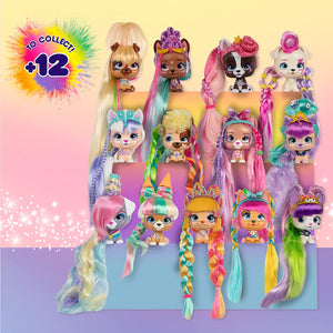 VIP PETS Color Boost | Bambola cagnolino a Sopresa da Collezionare con lunghi capelli da Acconciare (30 cm) Accessori per capelli e accessori per colorare i capelli - Giocattolo per bambini dai +3