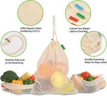 Carica l&#39;immagine nel visualizzatore di Gallery, Viedouce Sacchetti Riutilizzabili per Frutta,Riutilizzabili Borse per Verdura,Borse per Prodotti Riutilizzabili,Sacchetti per Alimentari in Cotone Organico,Lavabile &amp; Eco Friendly (8 Pezzi)